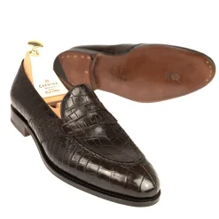 Alligator Shoes|Penny Loafers|Carmina ALLIGATOR FULL STRAP PENNY LOAFERS 80585 UETAM EE BROWN