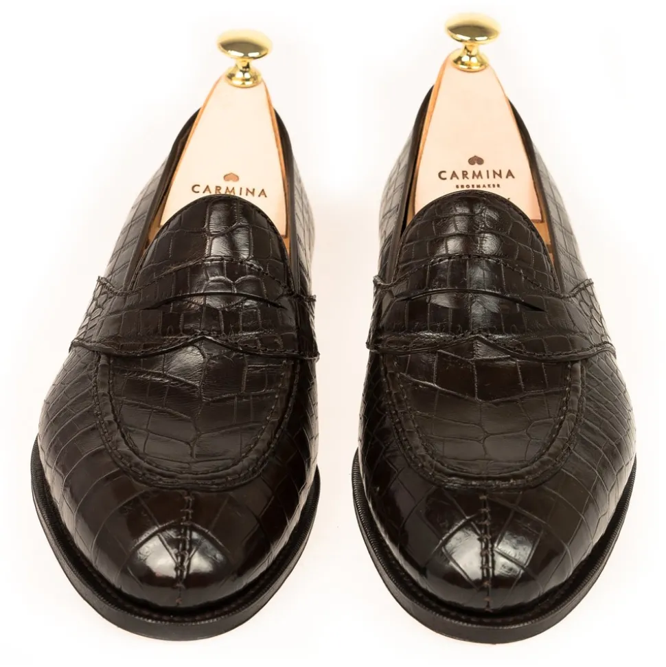 Alligator Shoes|Penny Loafers|Carmina ALLIGATOR FULL STRAP PENNY LOAFERS 80585 UETAM EE BROWN