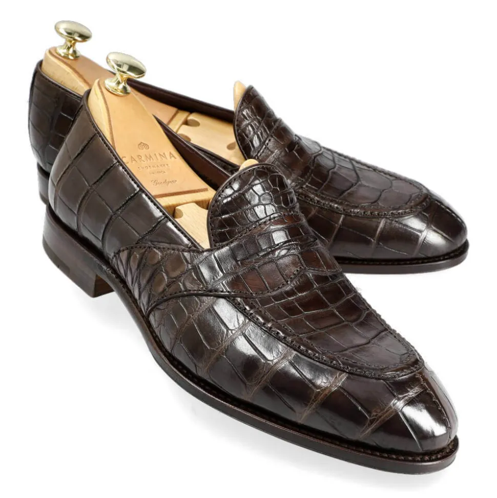 Alligator Shoes|Penny Loafers|Carmina ALLIGATOR FULL STRAP PENNY LOAFERS 80585 UETAM EE BROWN