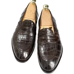 Alligator Shoes|Penny Loafers|Carmina ALLIGATOR FULL STRAP PENNY LOAFERS 80585 UETAM EE BROWN