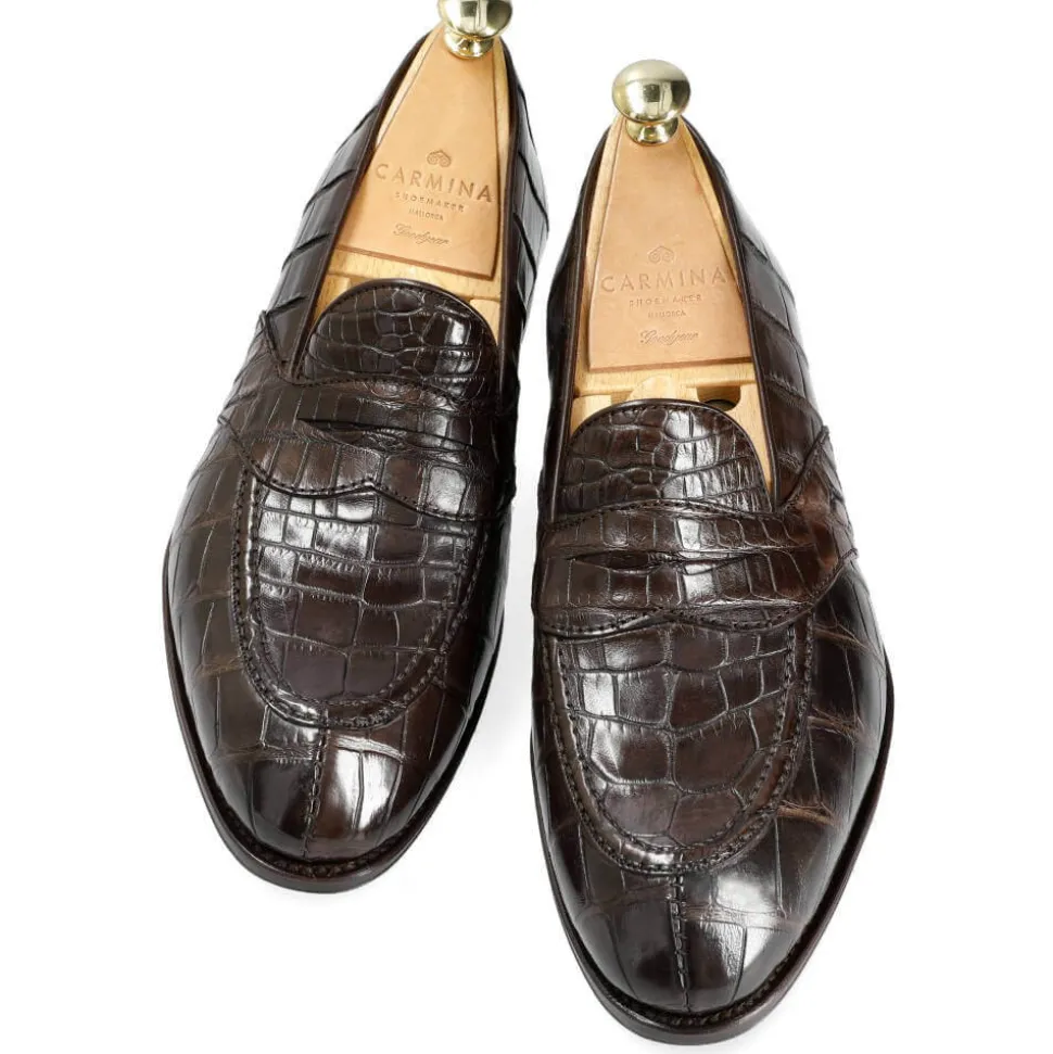 Alligator Shoes|Penny Loafers|Carmina ALLIGATOR FULL STRAP PENNY LOAFERS 80585 UETAM EE BROWN