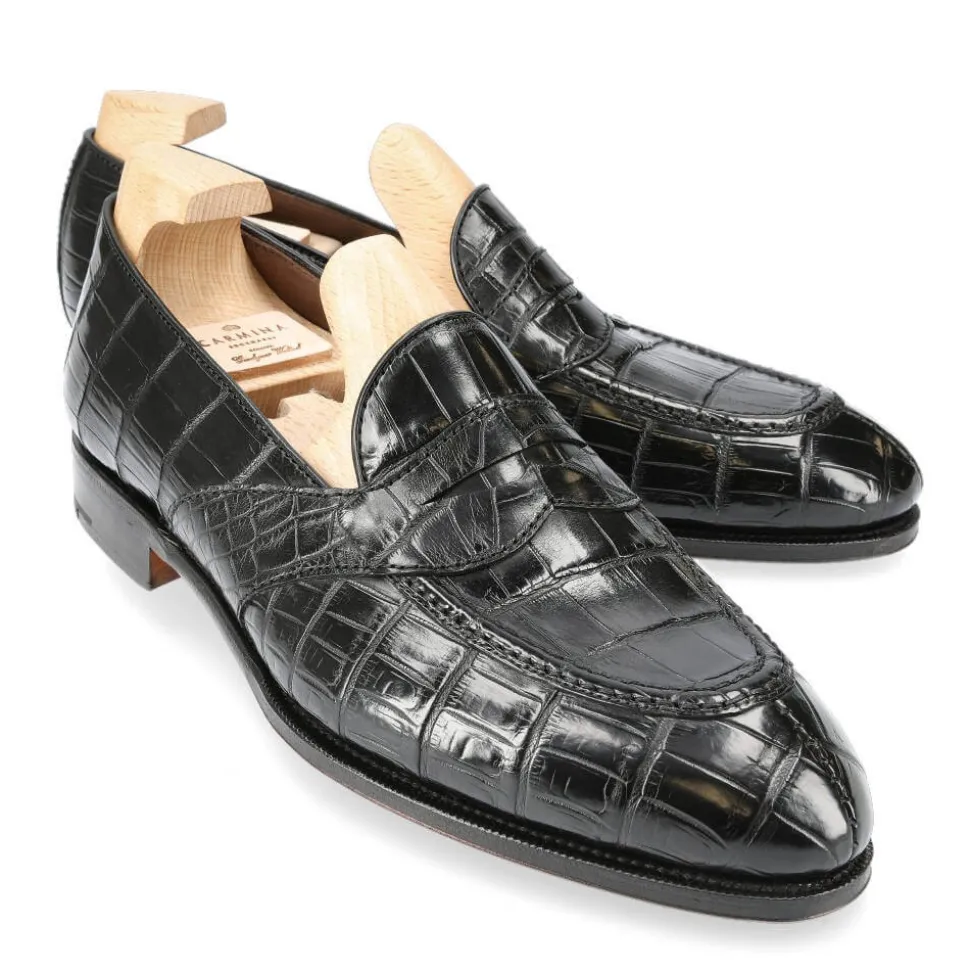 Alligator Shoes|Penny Loafers|Carmina ALLIGATOR FULL STRAP PENNY LOAFERS 80585 UETAM EE BLACK