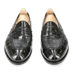 Alligator Shoes|Penny Loafers|Carmina ALLIGATOR FULL STRAP PENNY LOAFERS 80585 UETAM EE BLACK