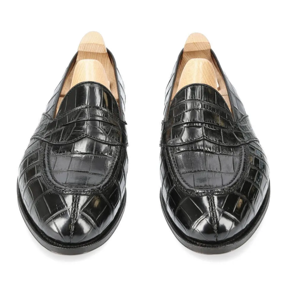 Alligator Shoes|Penny Loafers|Carmina ALLIGATOR FULL STRAP PENNY LOAFERS 80585 UETAM EE BLACK