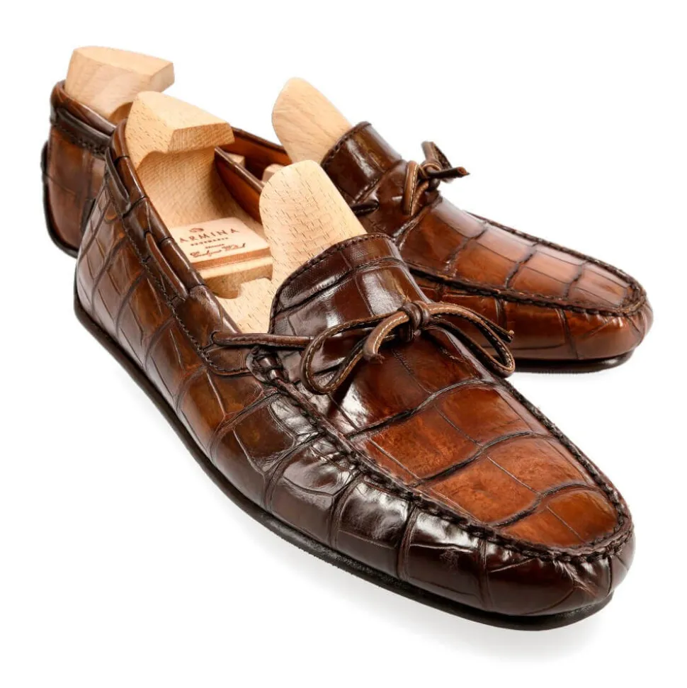 Alligator Shoes|Driving Loafers|Carmina ALLIGATORE DRIVING LOAFERS 80802 MARIVENT WALNUT