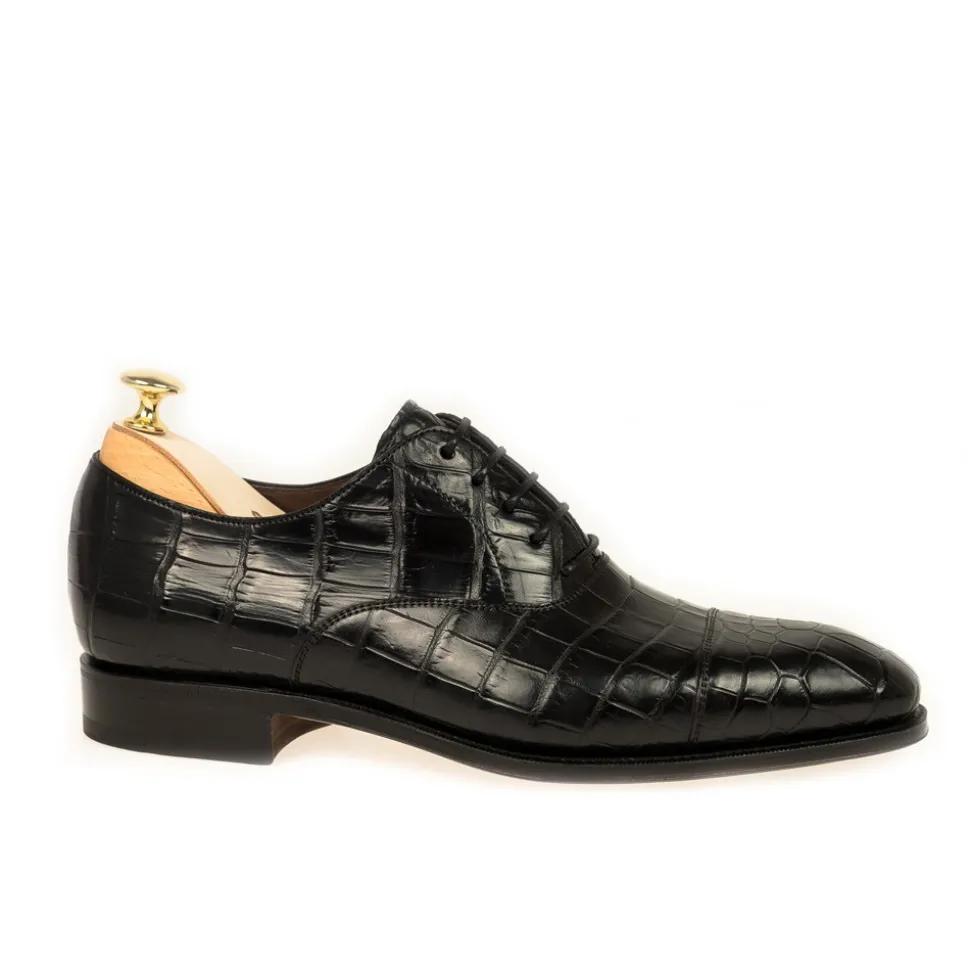 Alligator Shoes|Cap Toe Oxfords|Carmina ALLIGATORE OXFORDS 80386 RAIN BLACK
