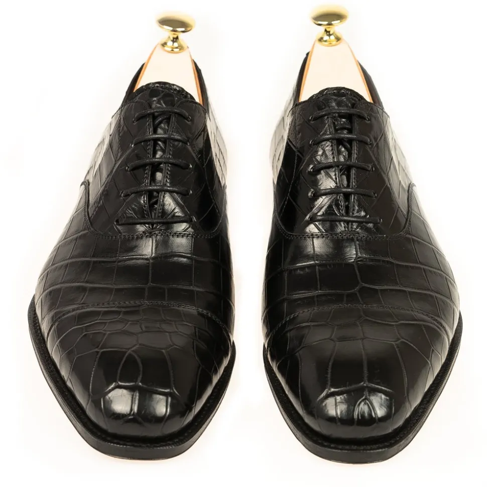 Alligator Shoes|Cap Toe Oxfords|Carmina ALLIGATORE OXFORDS 80386 RAIN BLACK