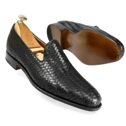 Men's Dress Slippers|Carmina BRAIDED SLIPPERS 80301 RAIN BLACK