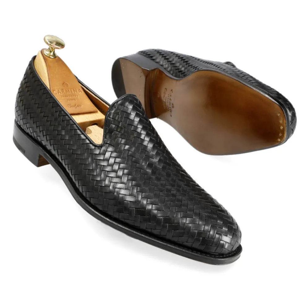 Men's Dress Slippers|Carmina BRAIDED SLIPPERS 80301 RAIN BLACK