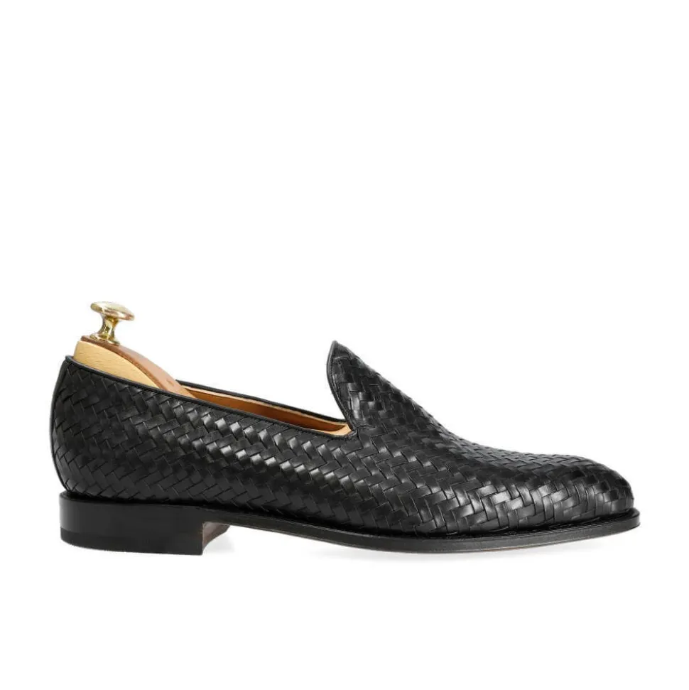 Men's Dress Slippers|Carmina BRAIDED SLIPPERS 80301 RAIN BLACK