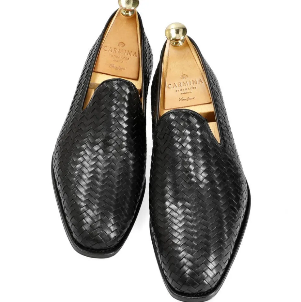 Men's Dress Slippers|Carmina BRAIDED SLIPPERS 80301 RAIN BLACK