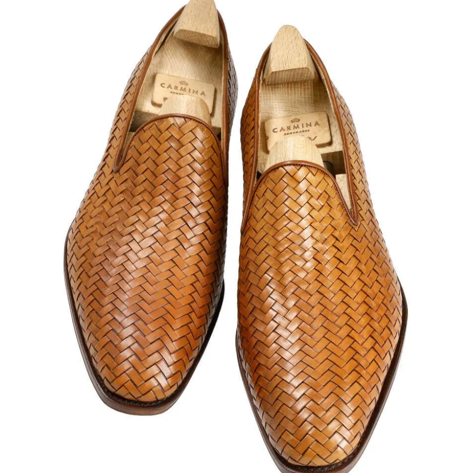 Men's Dress Slippers|Carmina BRAIDED SLIPPERS 80301 SIMPSON TANNED