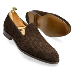 Men's Dress Slippers|Carmina BRAIDED SLIPPERS 80301 UETAM BROWN