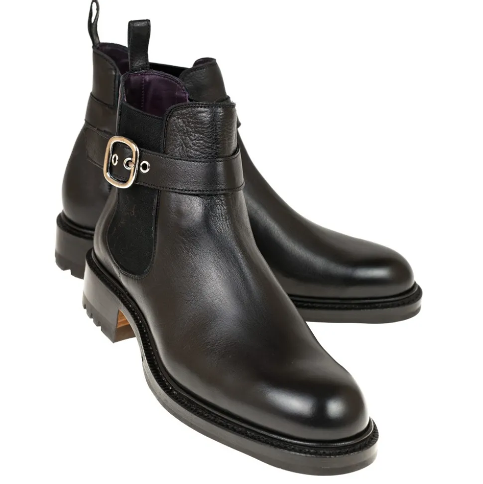 Women's Chelsea Boots|Carmina BUCKLE CHELSEA BOOTS 1800 OSCARIA BLACK