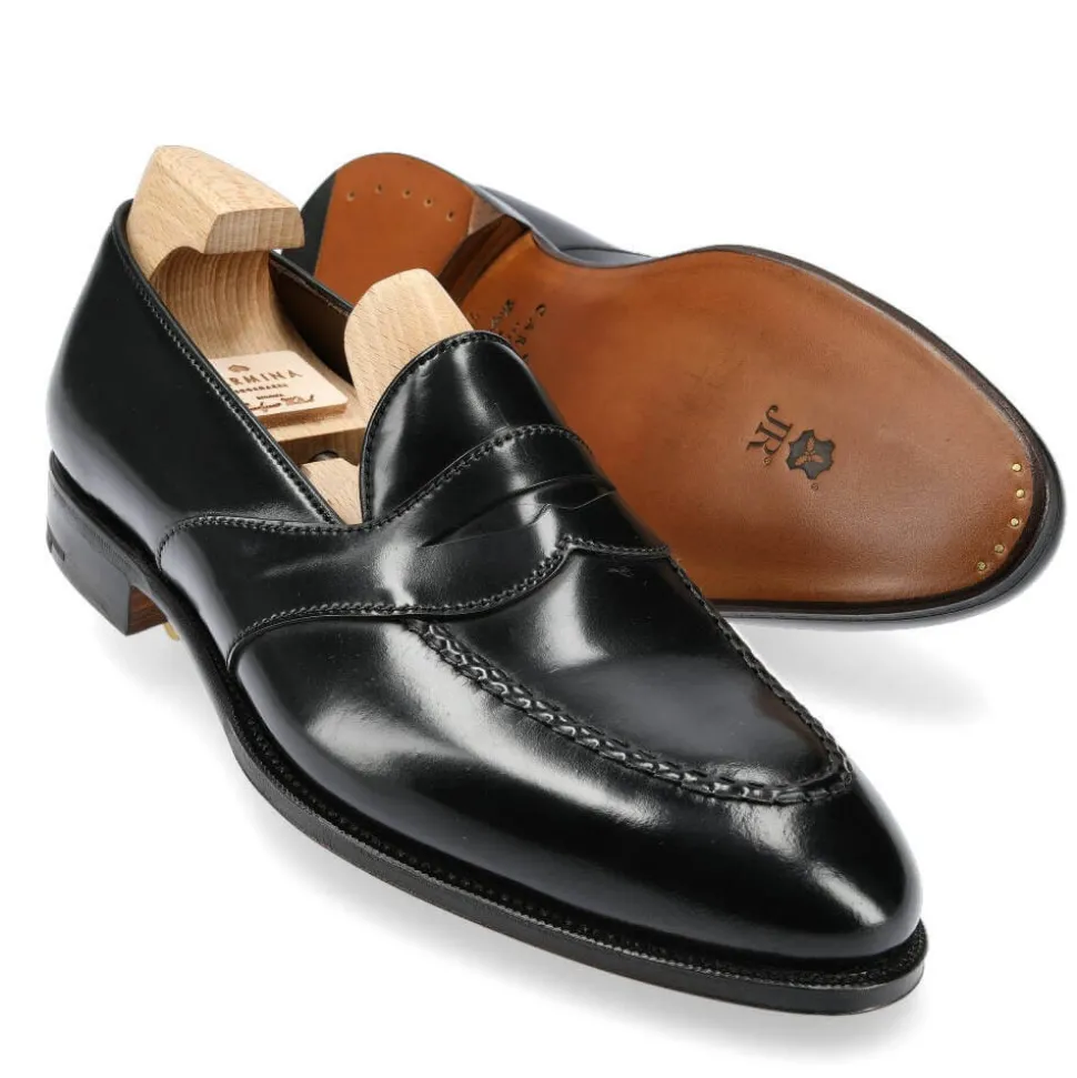 Penny Loafers|Cordovan Loafers|Carmina CORDOVAN FULL STRAP LOAFERS 80372 UETAM EE BLACK