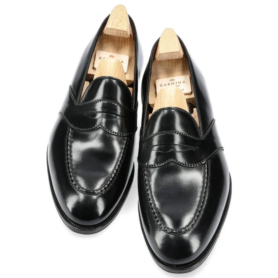 Penny Loafers|Cordovan Loafers|Carmina CORDOVAN FULL STRAP LOAFERS 80372 UETAM EE BLACK