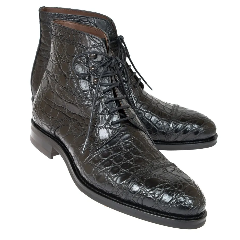 Crocodile Shoes|Men's Work Boots|Carmina CROCODILE ANKLE BOOTS 80207 SOLLER BLACK