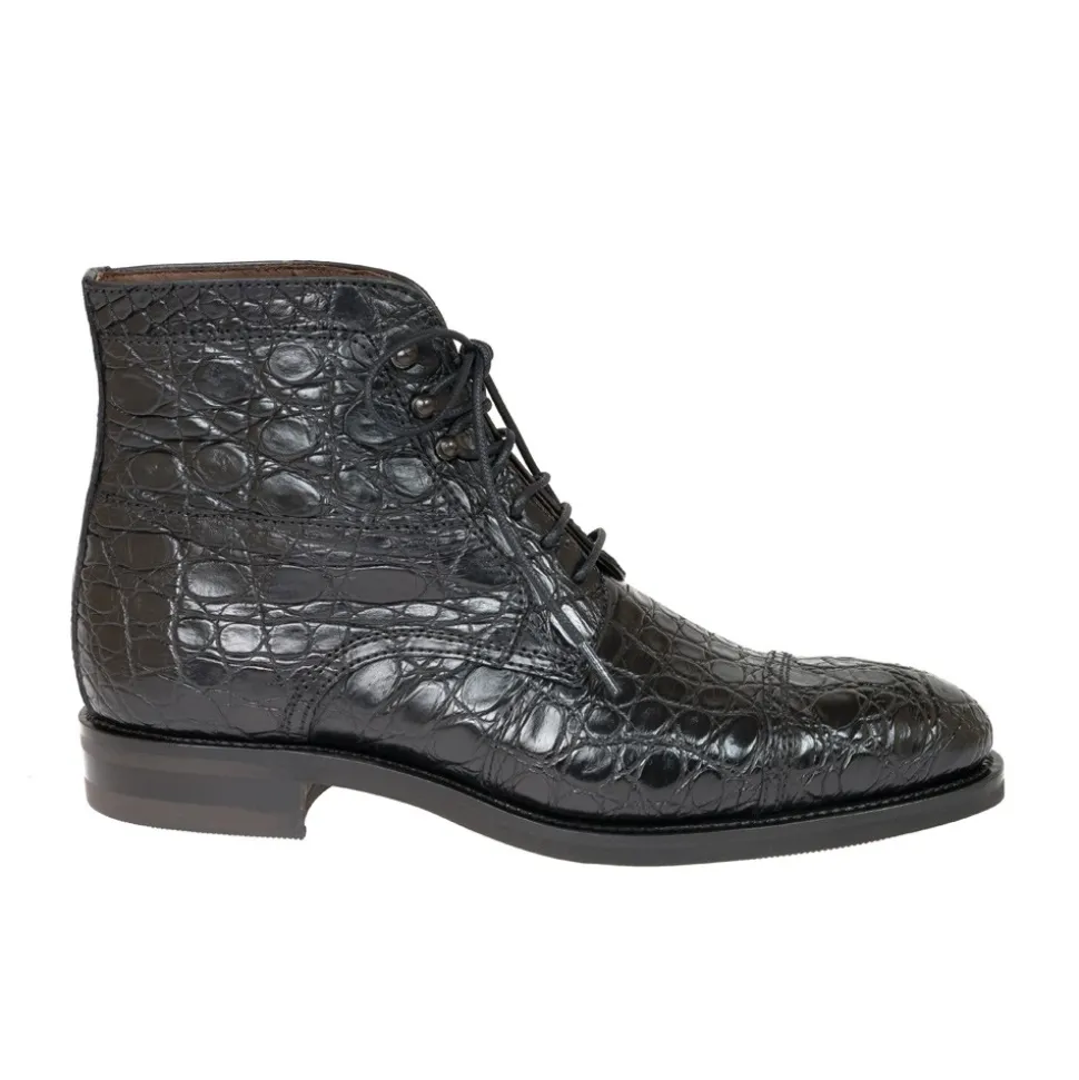 Crocodile Shoes|Men's Work Boots|Carmina CROCODILE ANKLE BOOTS 80207 SOLLER BLACK