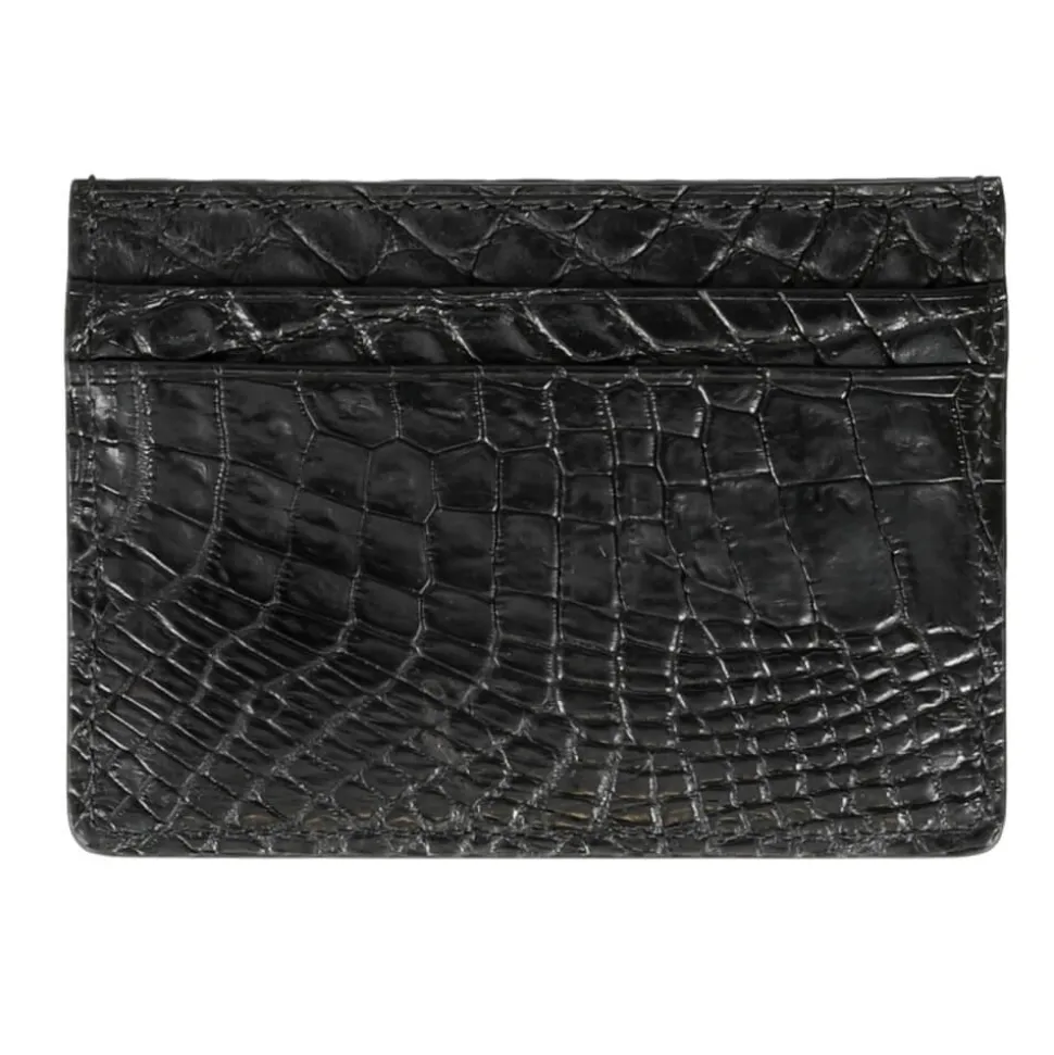 Card Holders|Card Holders|Carmina CROCODILE CARD HOLDER IN BLACK