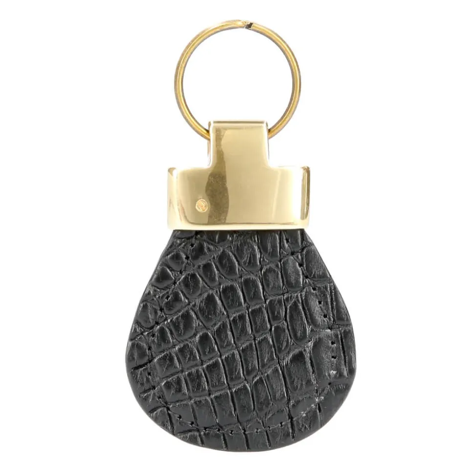 Leather Keychain|Carmina CROCODILE KEYCHAIN BLACK
