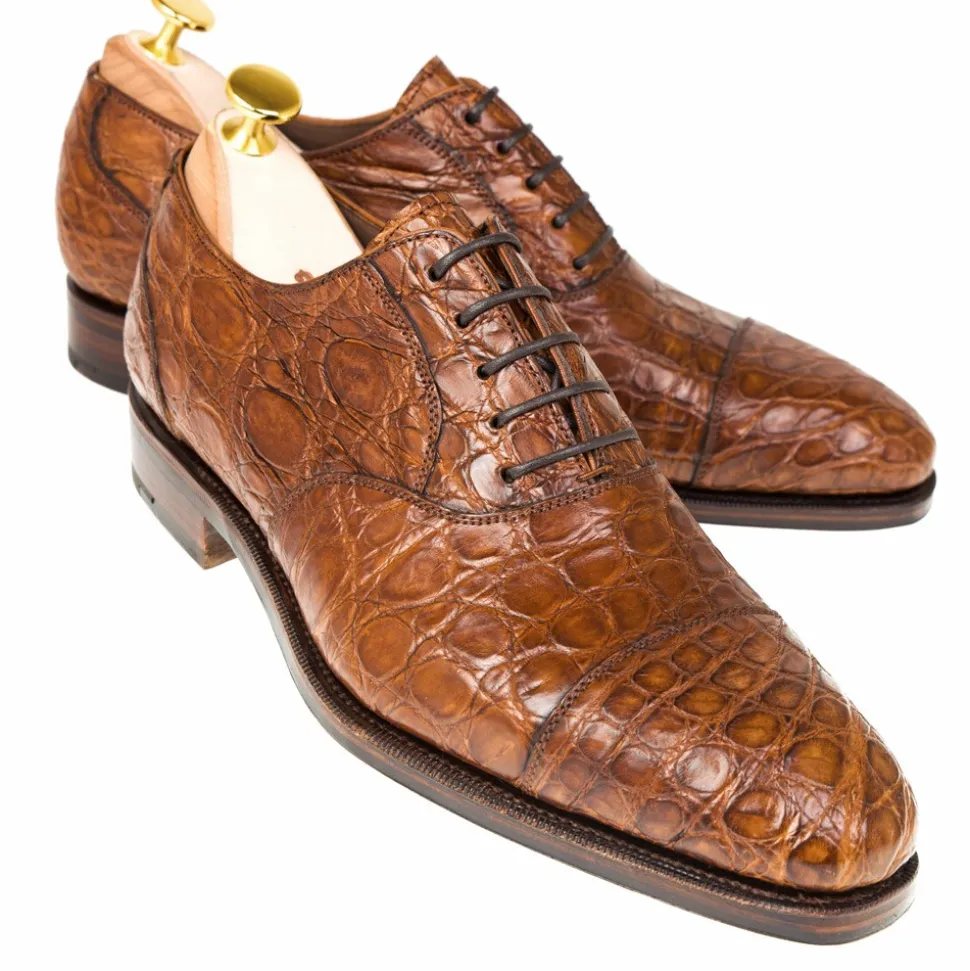 Crocodile Shoes|Cap Toe Oxfords|Carmina CROCODILE OXFORD SHOES 10000 RAIN TANNED