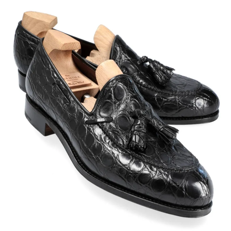 Crocodile Shoes|Tassel Loafers|Carmina CROCODILE TASSEL LOAFERS 734 FOREST BLACK