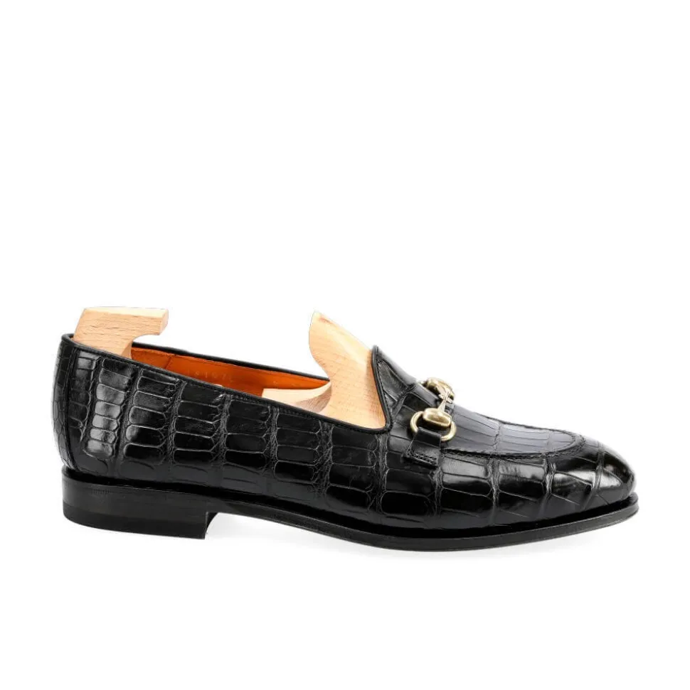Alligator Shoes|Women Horsebit Loafers|Carmina HORSEBIT LOAFERS 1845 DRAC BLACK