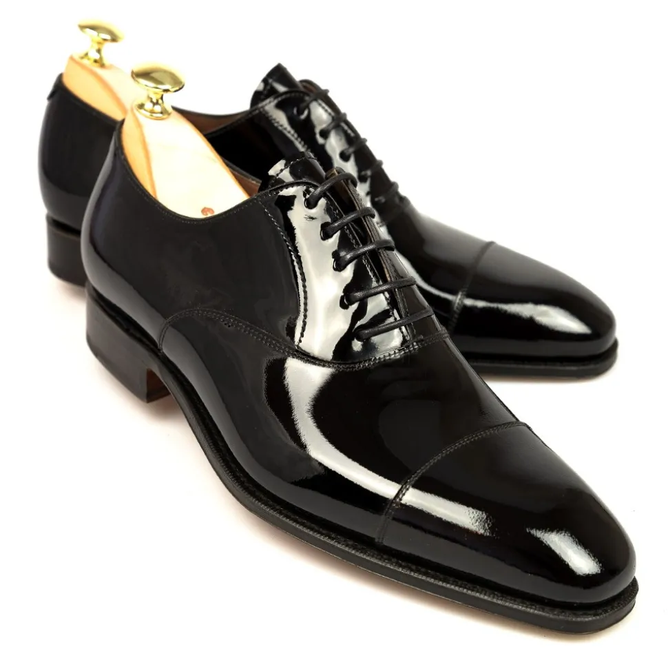 Cap Toe Oxfords|Carmina PATENT SHOES 80386 RAIN BLACK