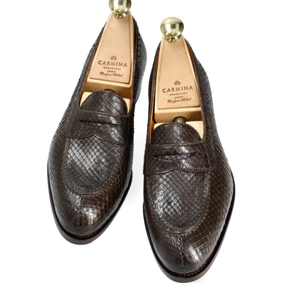 Python Shoes|Penny Loafers|Carmina PYTHON WOMEN'S PENNY LOAFERS 1875 MADISON BROWN