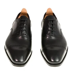 Cap Toe Oxfords|Carmina SEMI BROGUE CAP TOE OXFORDS 80214 SIMPSON BLACK